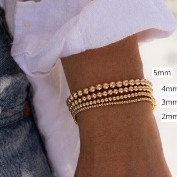 Waterproof Gold Bead Bracelets Set of 2 Stretch Stackable You Pick Sizes Jewelry - Picture 8 of 16